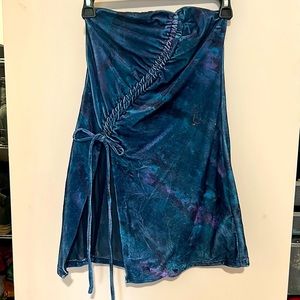 Free People Blue and Purple Asymmetrical Ruched Tie Front Top